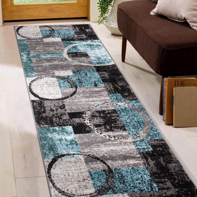 Rugshop Contemporary Circle Design Runner Rug, Fade-Resistant Carpet for Hallway, Kitchen, or Entryway, Gray, 2' x 10' - Image 4